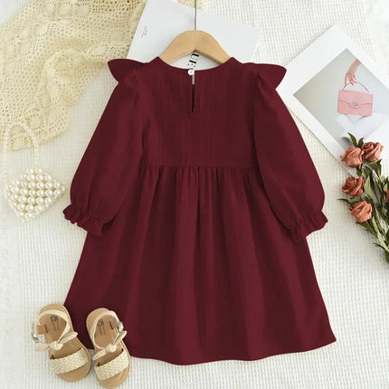 Plain Casual Girls Dress Autumn Long Sleeved Pleated Kids Dresses for Girls Pink Clothes Fashionable New Children's Clothing