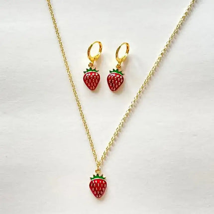 strawberry jewelry necklace earrings set y2k indie jewelry