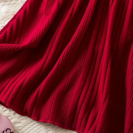 Baby Girl Button Front Solid Rib Knit Long-sleeve Dress Soft and Comfortable Perfect for Outings Daily Casual Wear Kids Clothes