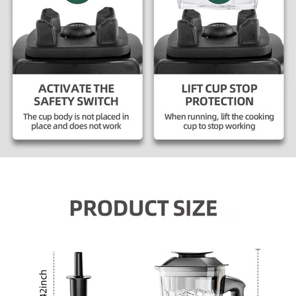2000W Heavy Duty Commercial Blender Stationary Mixer Ice Smoothies Appliances for Kitchen Professional High Power Food Processor
