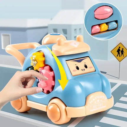 Kid Pull Along Toy Walking Trolley Musical Light Up Car Toy Crawling To Walking Learning Toys Cartoon Polyhedral Trolley Car Toy