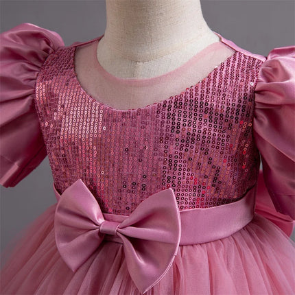 Baby Girl Fluffly Pink Princess Dress Toddler Infant Wedding Party Prom Gown Children Sequin 1st Birthday Baptism Evening Dress