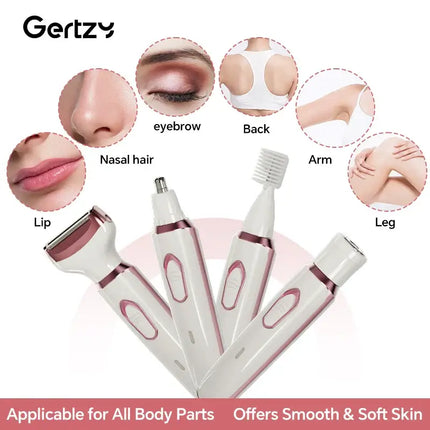 4-in-1 Rechargeable Electric Razor for Women - Face, Nose, Legs, Underarm, Bikini Trimmer - Wet & Dry, Painless Grooming Kit