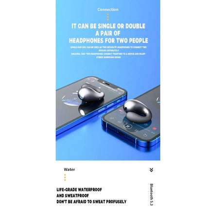 Ultra Open Ear Earbuds - Ergonomic Clip-On Earbuds, Small Bone Conduction Over-The-Ear Headphones with Waterproof Design, Perfec