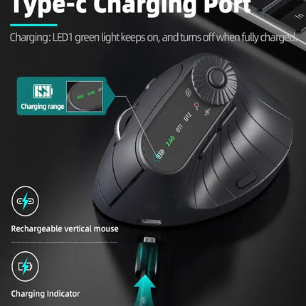Multi-Device Vertical Ergonomic Mouse With Function Adjustment Kno Rechargeable 2.4G Bluetooth Wireless Mouse for PC Tablet