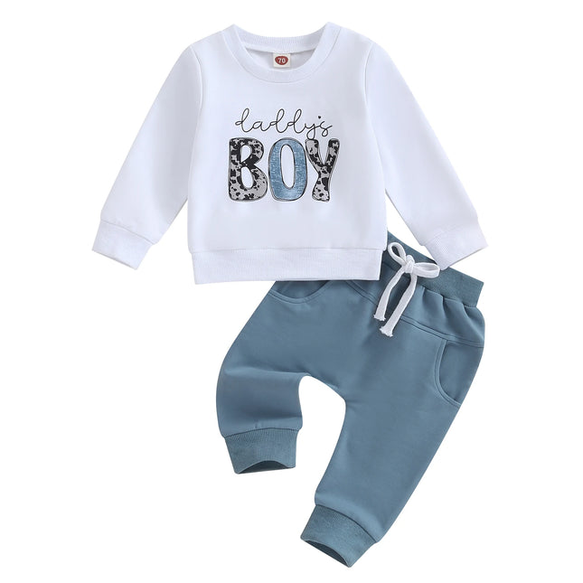 Casual New Baby Boys Long Sleeve Outfits Clothes Fashion Letter Print Sweatshirt Tops Elastic Pants Suit for Baby Fall Clothing