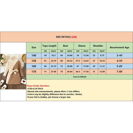 Kids Girls Knitted Dress Patchwork Long Sleeved Dress with Belt Fashion Elegant Casual Party Clothes For Children 4-7 Years