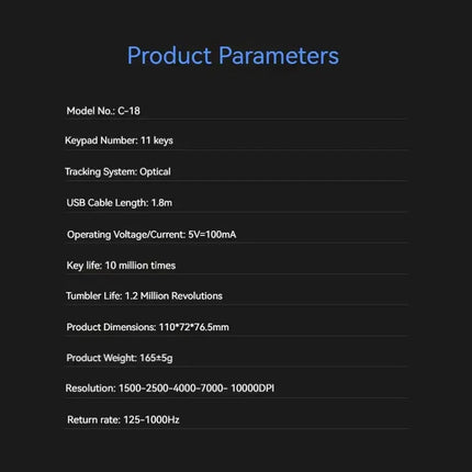 C-18 Vertical Gaming Mouse 10000 DPI Programmable 11 Buttons USB Wired RGB Optical Remote Mouse Gamer Mice For Laptop PC