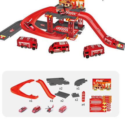 Kid Rail Parking Lot Toys Dinosaur Car Parking Building Model Simulation Fire Police Engineering Vehicle Toy Boys Birthday Gifts