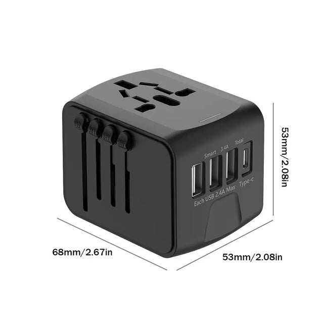 Universal Travel Plug Adapter 3 USB 1 Type C Ports World Travel AC Power Charger Adapter AU US UK EU Converter Adapter Connector