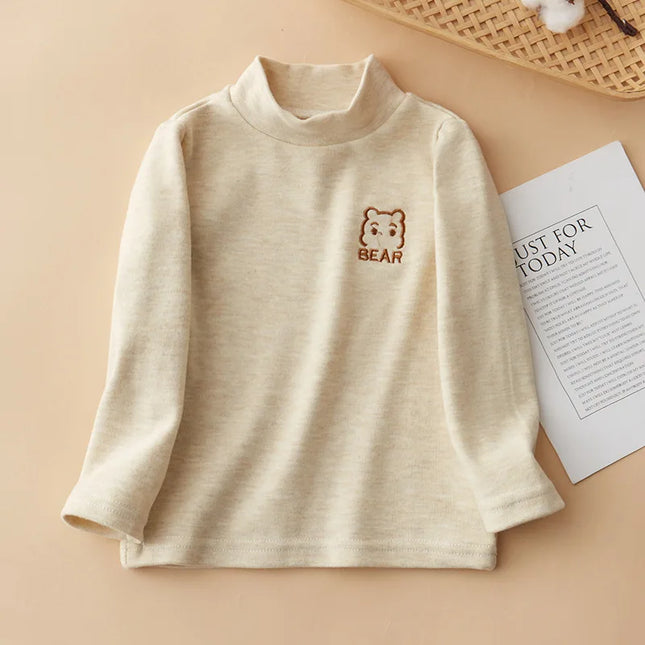 Children's T-Shirts Bear Embroidery and Fleece Long Sleeve Base Shirt Girls Boys Clothes Girls Tshirts Kids Clothes Boys