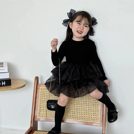 Baby Girl Black Tutu Dress Long Sleeve Autumn Child Princess Dresses 1-8Y Children Clothes One Piece Puffy Vestidos Elegant