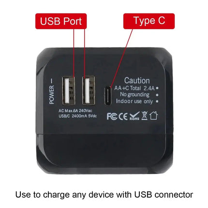 All-in-One Wall Travel Charger Adapter - US EU UK AU Plugs with 2 USB & 1 Type C, Universal for Travel