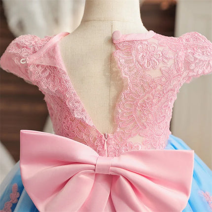 Baby Girls Dresses for 1st Birthday Party Backless Embroidery Elegant Big Bow Wedding Tutu Gown Girls Pink Formal Gala Costume