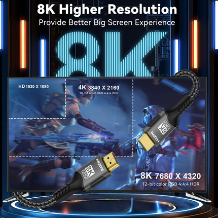8K HDMI Cable High Speed Hdmi Cables Braided Nylon & Gold Connectors HDMI2.1 4K @ 120Hz 8K@60Hz for Laptop PS5 Xbox HDTV