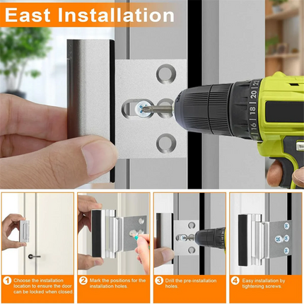 FULL-2Pack Home Security Door Reinforcement Lock Security Door Locks Home Prevent Unauthorized Entry Forkids Safety Silver
