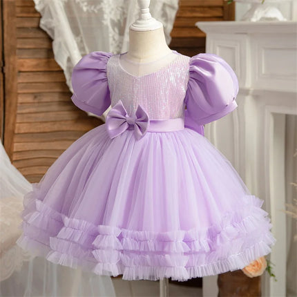 Baby Girl Fluffly Pink Princess Dress Toddler Infant Wedding Party Prom Gown Children Sequin 1st Birthday Baptism Evening Dress