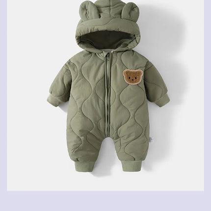﻿ Winter Baby Outwear Clothing Fur Lining Warm Toddler Girl's Boy's Rompers Cartoon Bear Infant Jumpsuit