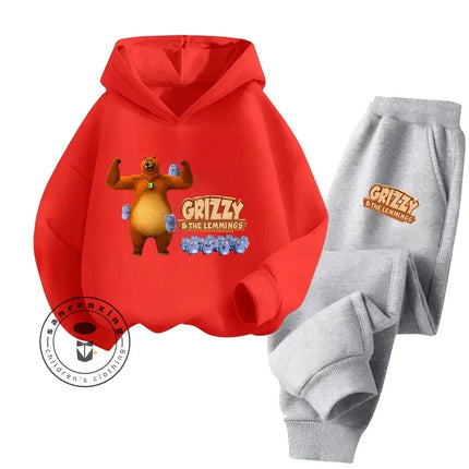 2024 Cartoon Grizzy the Lemmings Fall/Winter New Cotton 3-14 Year Old Boys and Girls Casual Hot Kawaii Printed Tracksuit