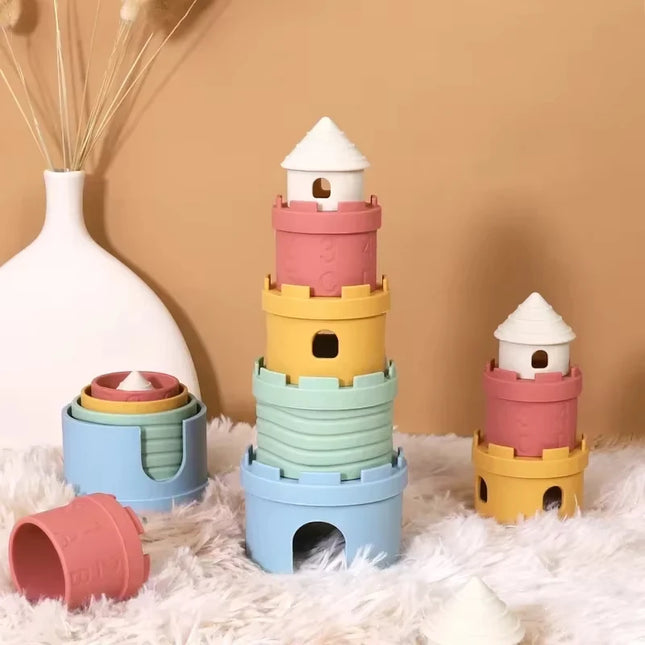 Kid Silicone Castle Stack Cup Toys Color Digital Cognitive Building Blocks Brain Response Battle for Early Education Games Toy