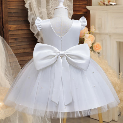 Girls Pearls Dress Elegant Princess Wedding Gown Kids Dresses For Girl Children Birthday Party Tulle Dress 3-8Yrs Vestidos