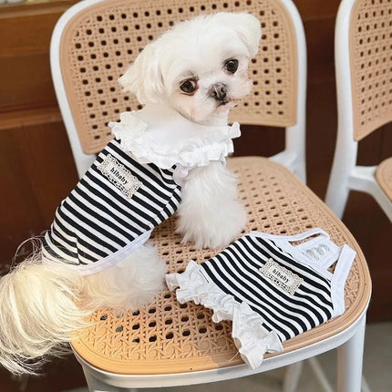 Pet Summer Clothes Pet Couple Striped Shirt Pet Tank Top Dog Cat Universal Knitted Teddy Shirt Puppy Clothing Dog Cooling Vest