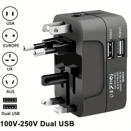 Universal AC power adapter with dual USB charging ports, universal travel plugs and sockets, EU-US AC power adapter