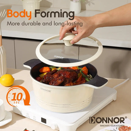DONNOR Ceramic Cookware Set,Healthy Non-stick Cookware Set Suitable for Induction Cooktops/DishwashersFree of PFAS,PFOA and PTFE