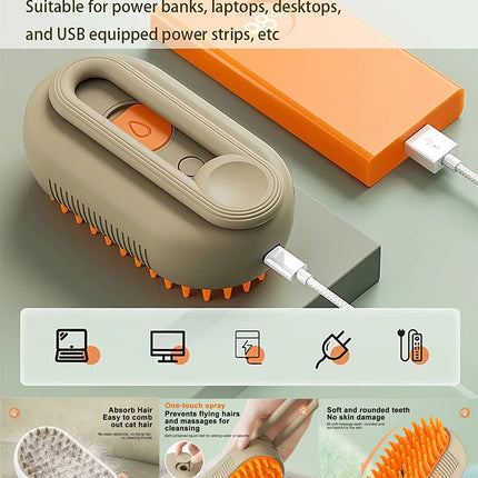 3-in-1 Dog Hair Brush Cat Hair Brush Electric Pet Cleaning Brush Steam Spray Brush Massage Hair Removal Comb Anti Flying Brush