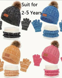 3pcs/set Winter Children's Warm Plus Velvet Scarf Baby Knitted Hat Hat Gloves For 2-8 Y Best for Christmas Thanksgiving MylesMerchandise