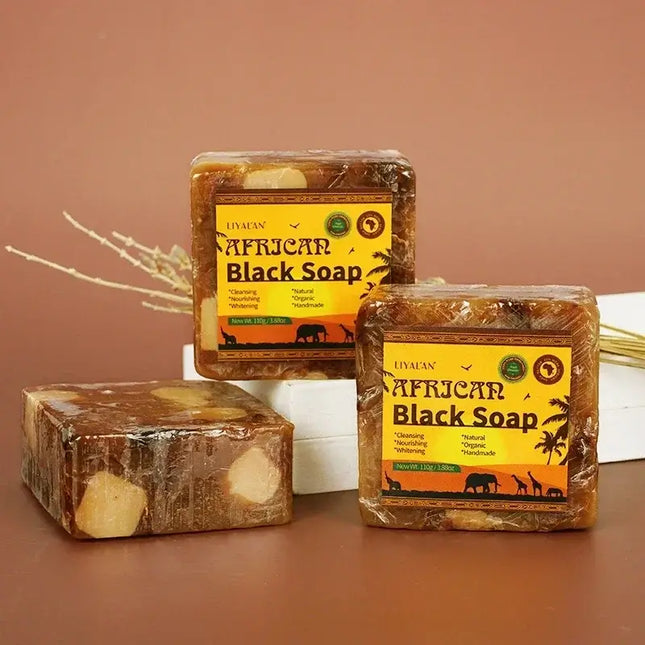 Natural African Black Soap with Organic Shea Butter Acne Treatment Anti-Blemish Moisturizing Body Face Skin Care Beauty Bath Bar