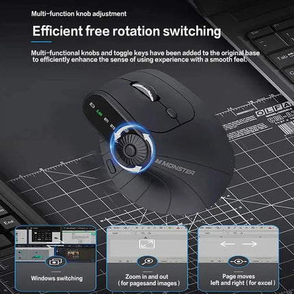 Multi-Device Vertical Ergonomic Mouse With Function Adjustment Kno Rechargeable 2.4G Bluetooth Wireless Mouse for PC Tablet