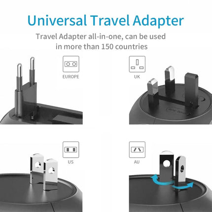 UPPEL Universal Travel Adapter US/UK/AU/EU Multiple Plug Converter Fast QC3.0 Type C USB Charger 3 Ports European Power Adapter
