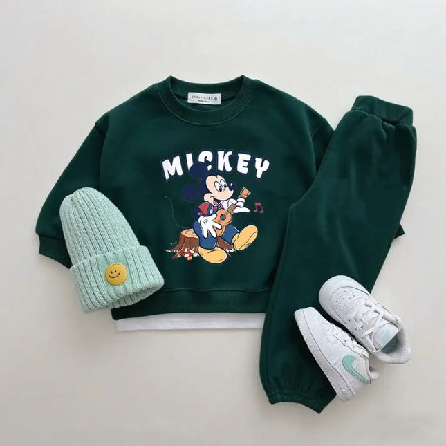 2Piece Set Green Sweatshirts All-match Pants Autumn Costume Disney Clothing Set Boys Child Lovely Hoodies Loose Pants Suits