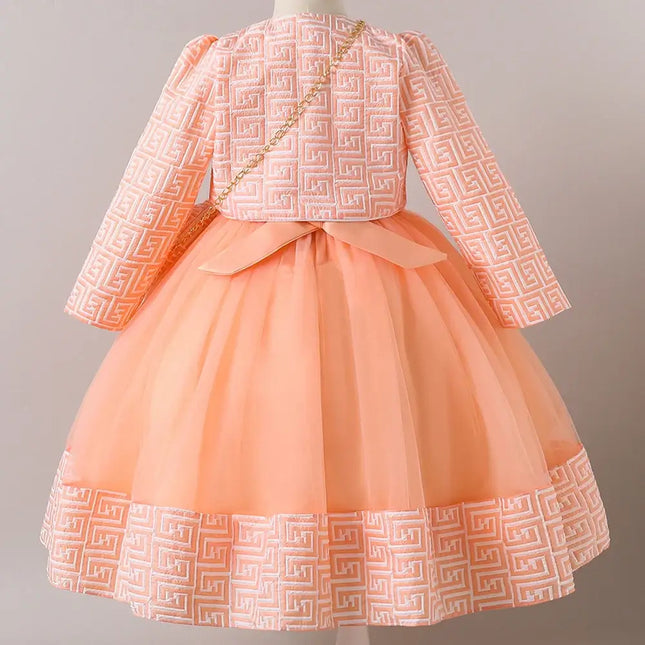 HETISO Girl Dresses with Bag long Sleeve Coat Tulle Princess Ball Gown for Kids in Party Birthday Graduation Christmas 3-10Y