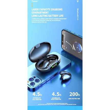 Ultra Open Ear Earbuds - Ergonomic Clip-On Earbuds, Small Bone Conduction Over-The-Ear Headphones with Waterproof Design, Perfec