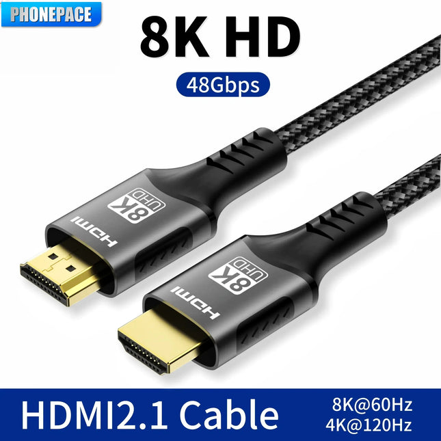 8K HDMI Cable High Speed Hdmi Cables Braided Nylon & Gold Connectors HDMI2.1 4K @ 120Hz 8K@60Hz for Laptop PS5 Xbox HDTV