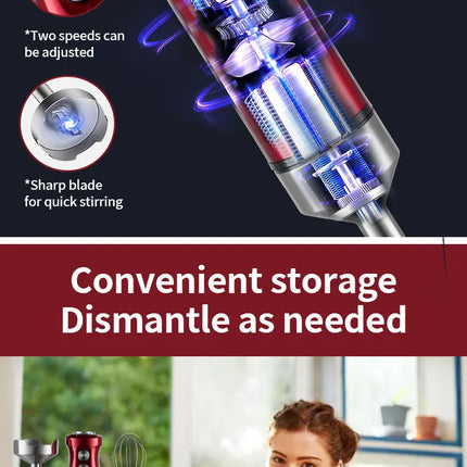 Electric Immersion Blender Hand Blender with Whisk 5 in 1 600W,304 Stainless Steel Ice Crush Blade with Whisk, Milk Frother