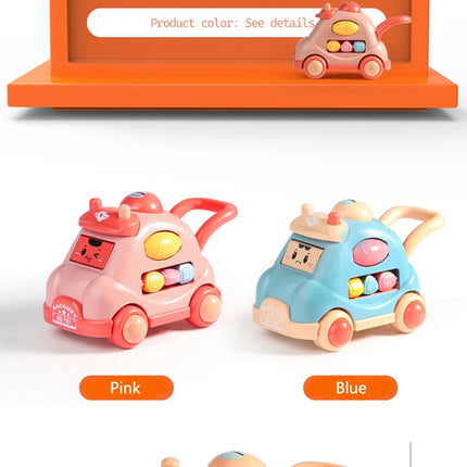 Kid Pull Along Toy Walking Trolley Musical Light Up Car Toy Crawling To Walking Learning Toys Cartoon Polyhedral Trolley Car Toy