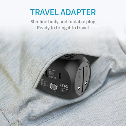 UPPEL Universal Travel Adapter US/UK/AU/EU Multiple Plug Converter Fast QC3.0 Type C USB Charger 3 Ports European Power Adapter