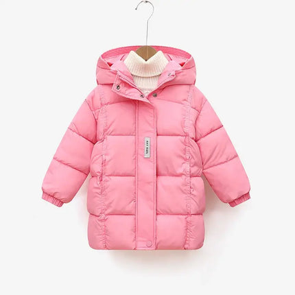 Children's Autumn Winter Warm Mid-length Jacket 3-10 Years Boys Grils Fashion Hooded Thicken Cotton Coat Windproof Outerwear