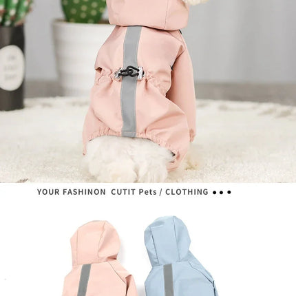 Pet dog clothing, rainproof, breathable and reflective clothes, dog four-legged raincoat, cat and dog supplies french bulldog