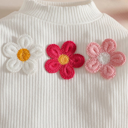 Baby Girl Outfit Set 0 - 3Y Baby Clothing Mock Neck Flower Applique Ribbed Top and Color Block Bow Skirt Cute Casual Party Wear