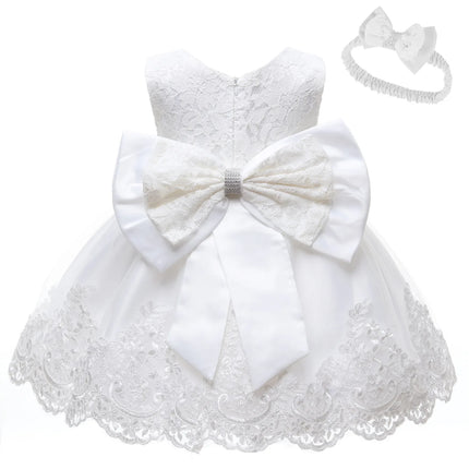 Baby Girls Dresses for 1st Birthday Party Backless Embroidery Elegant Big Bow Wedding Tutu Gown Girls Pink Formal Gala Costume