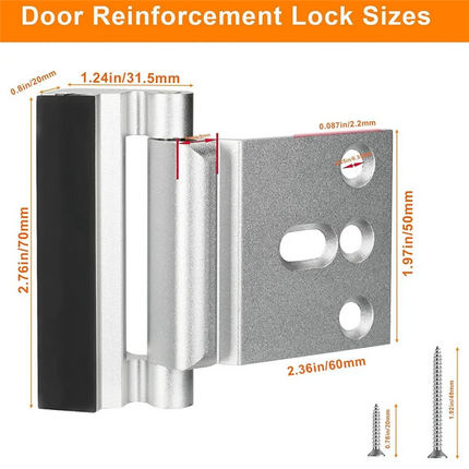 FULL-2Pack Home Security Door Reinforcement Lock Security Door Locks Home Prevent Unauthorized Entry Forkids Safety Silver