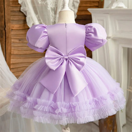 Baby Girl Fluffly Pink Princess Dress Toddler Infant Wedding Party Prom Gown Children Sequin 1st Birthday Baptism Evening Dress