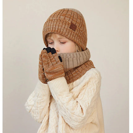 2/3Pcs Kids Winter Hat Scarf Gloves Set Warm Children Beanie Hats Neck Warmer Non Slip Gloves Child Boys Cap Kids Gift 4-10Y