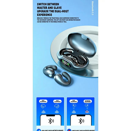 Ultra Open Ear Earbuds - Ergonomic Clip-On Earbuds, Small Bone Conduction Over-The-Ear Headphones with Waterproof Design, Perfec
