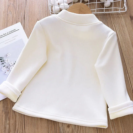 1pcs Children's T-Shirts Rabbit Embroidery Velvet warm top Kids Half High Collar Long Sleeve Base Shirt Girls Tshirts Clothes