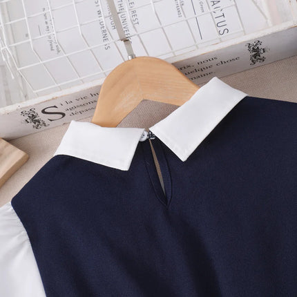 Blue Kids Girl Dress Summer Autumn Long Sleeve College Children Dress Casual Fashion Girl Birthday Party Dress 8 9 10 11 12 Yrs